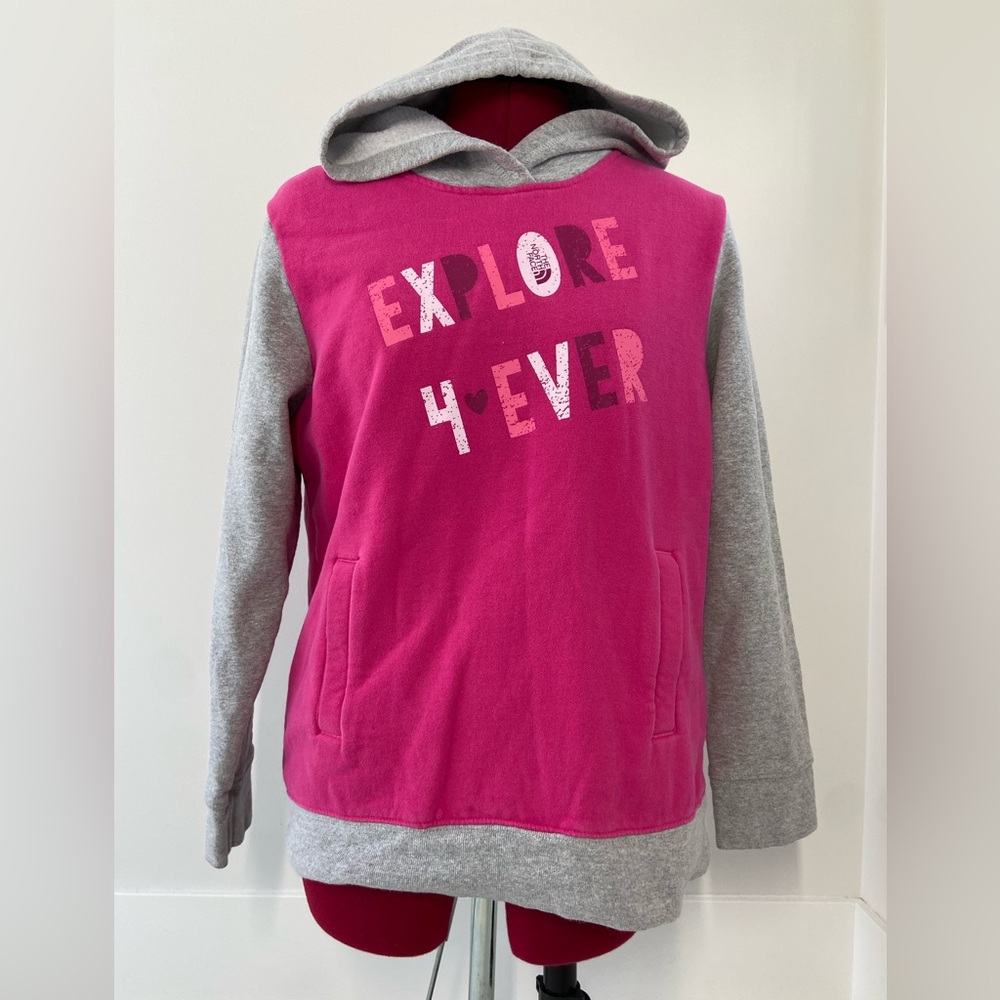 The North Face Explore 4 Ever Pink & Gray Kids Hoodie – Pullover | Size XL
